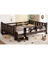 Streamdale Furniture Wood Floor Bed w/ Storage, Stairs and Rails