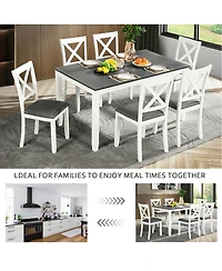 Streamdale Furniture 7-Piece Solid Wood Dining Set, 58.5" Table, 6 Padded Chairs