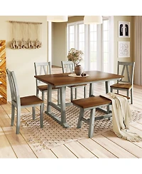 Streamdale Furniture Farmhouse 6-Piece Dining Set with Bench and 4 Chairs