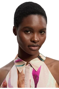 Karen Millen Women's Marble Print Halter Midi Shirt Dress