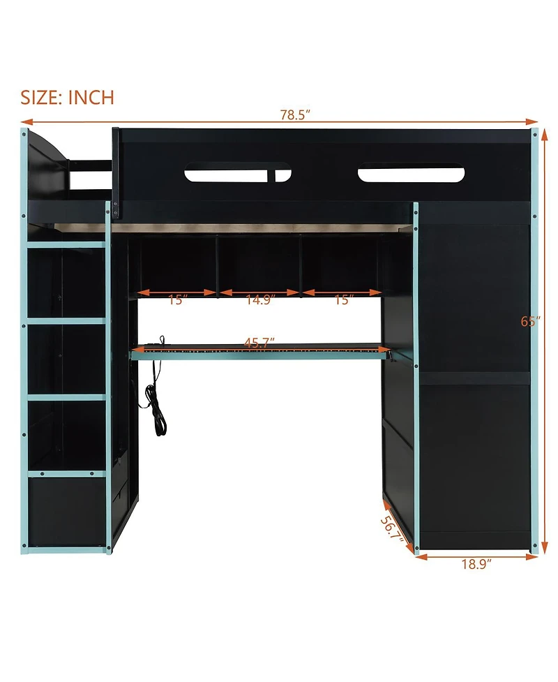 Streamdale Furniture Wood Loft Bed w/Desk, Wardrobe, Storage