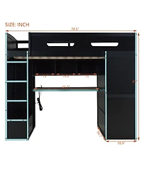 Streamdale Furniture Wood Loft Bed w/Desk, Wardrobe, Storage