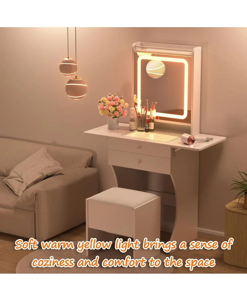 Streamdale Furniture Small Vanity Set with Stool and Foldable Side Tables