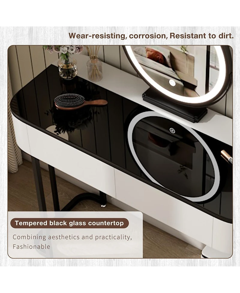 Streamdale Furniture Modern Vanity Glass Top, Storage, Mirror, 100cm