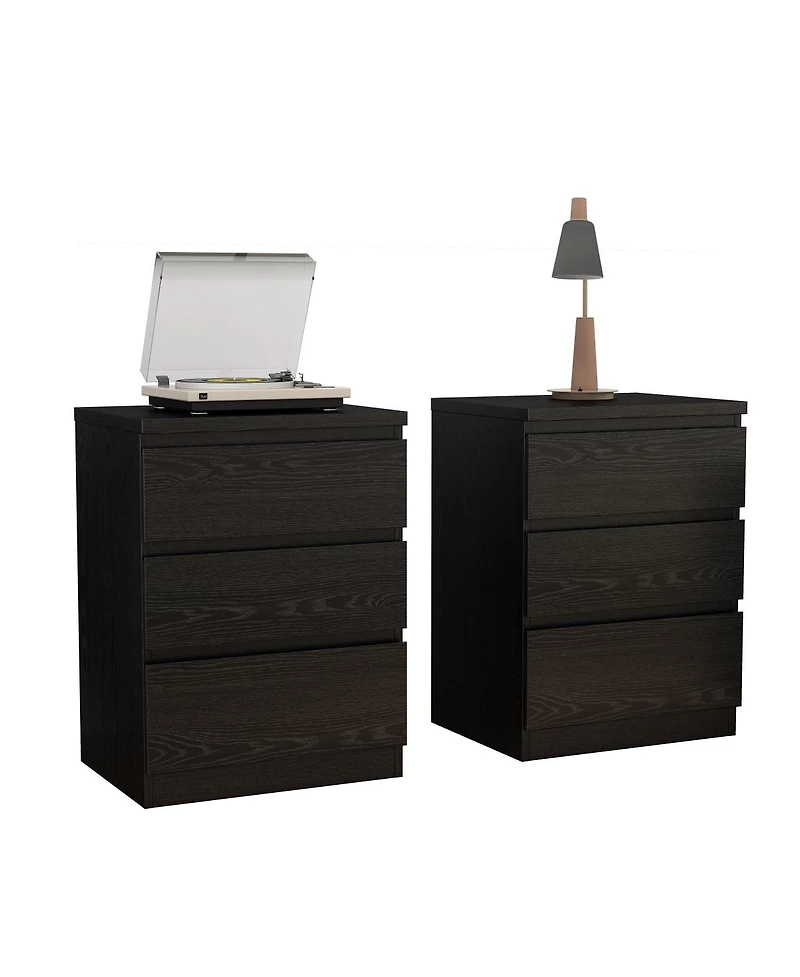 Streamdale Furniture 2pieces 19.7 inches 3-Drawer Nightstand Set, Handle-Free