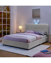 Streamdale Furniture Kids Upholstered Bed Rabbit Headboard, Led and Drawers