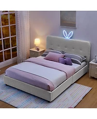 Streamdale Furniture Kids Upholstered Bed Rabbit Headboard, Led and Drawers