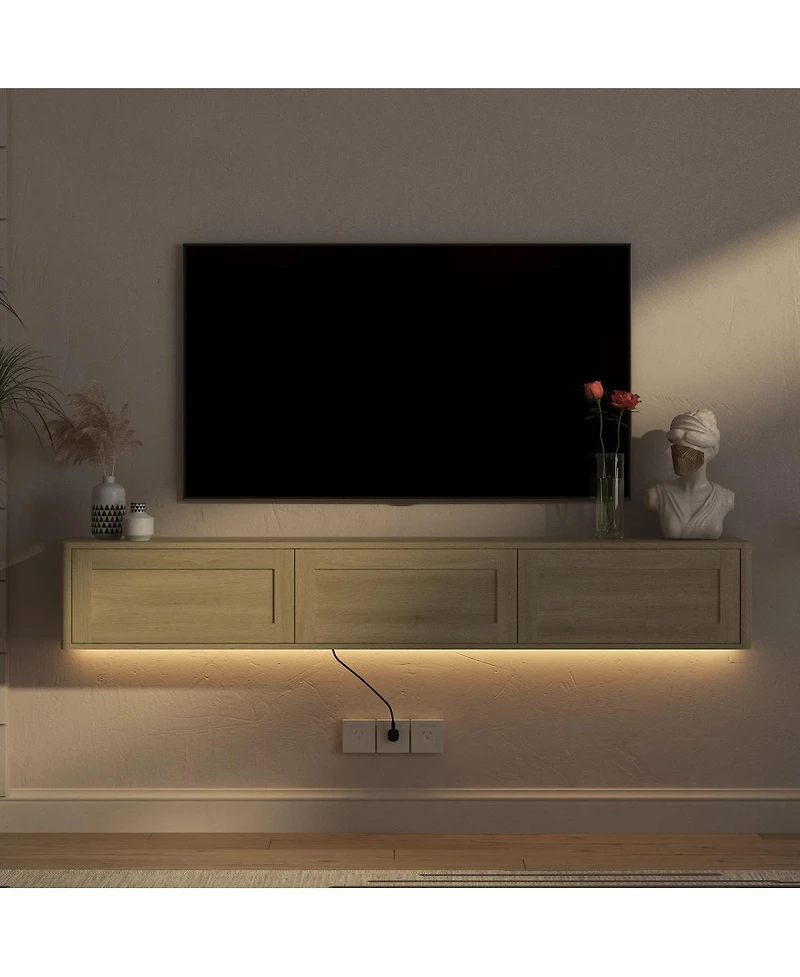 Streamdale Furniture Floating Led Tv Stand with Power Outlet