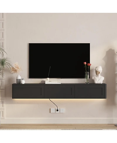 Streamdale Furniture Floating Led Tv Stand with Power Outlet