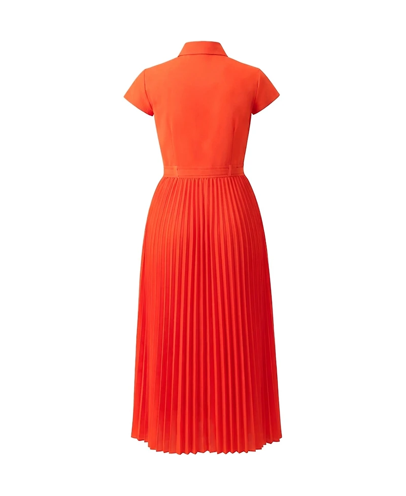 Ivonne Women's Short Sleeve Shirt Style Pleated Maxi-Dress
