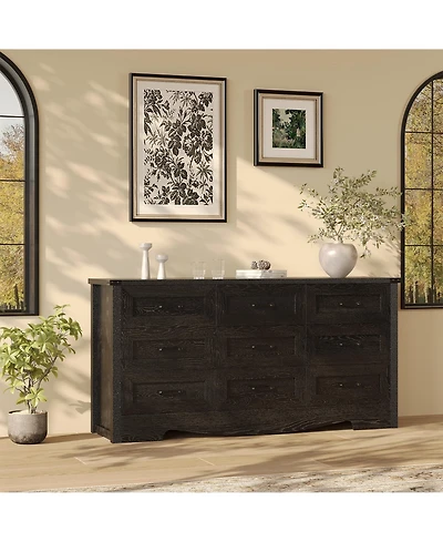 homfan 9-Drawer 59-Inch Wide Wooden Long Dresser with Handles for Bedroom or Living Room