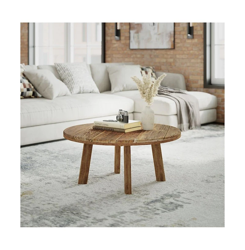 Jofran Reclamation 36" Round Rustic Reclaimed Solid Wood Coffee Table