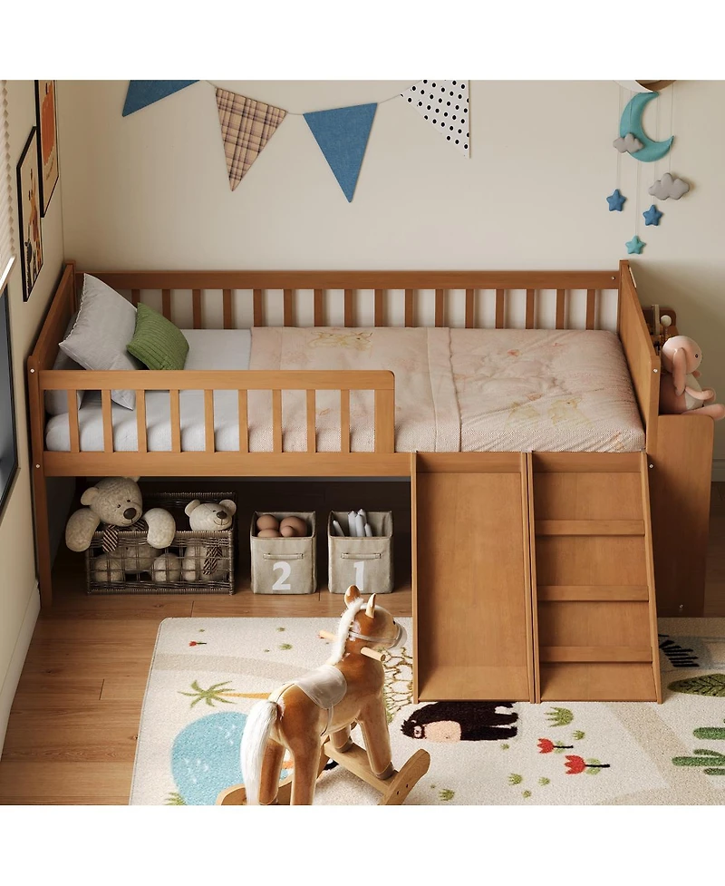 Streamdale Furniture Wooden Loft Bed with Storage, Slide, and Ladder