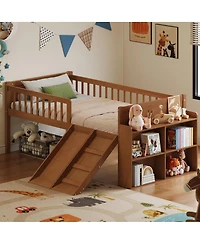 Streamdale Furniture Wooden Loft Bed with Storage, Slide, and Ladder