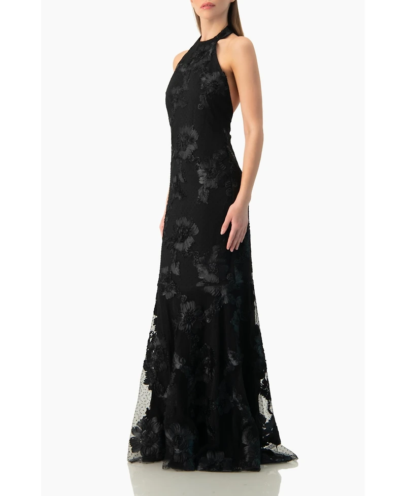 Ivonne Women's Halter Floral Lace Mermaid Gown