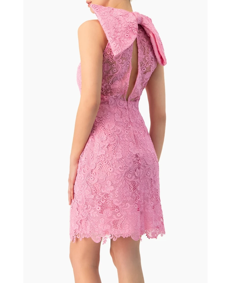 Ivonne Women's Lace Halter Bow Mini Dress