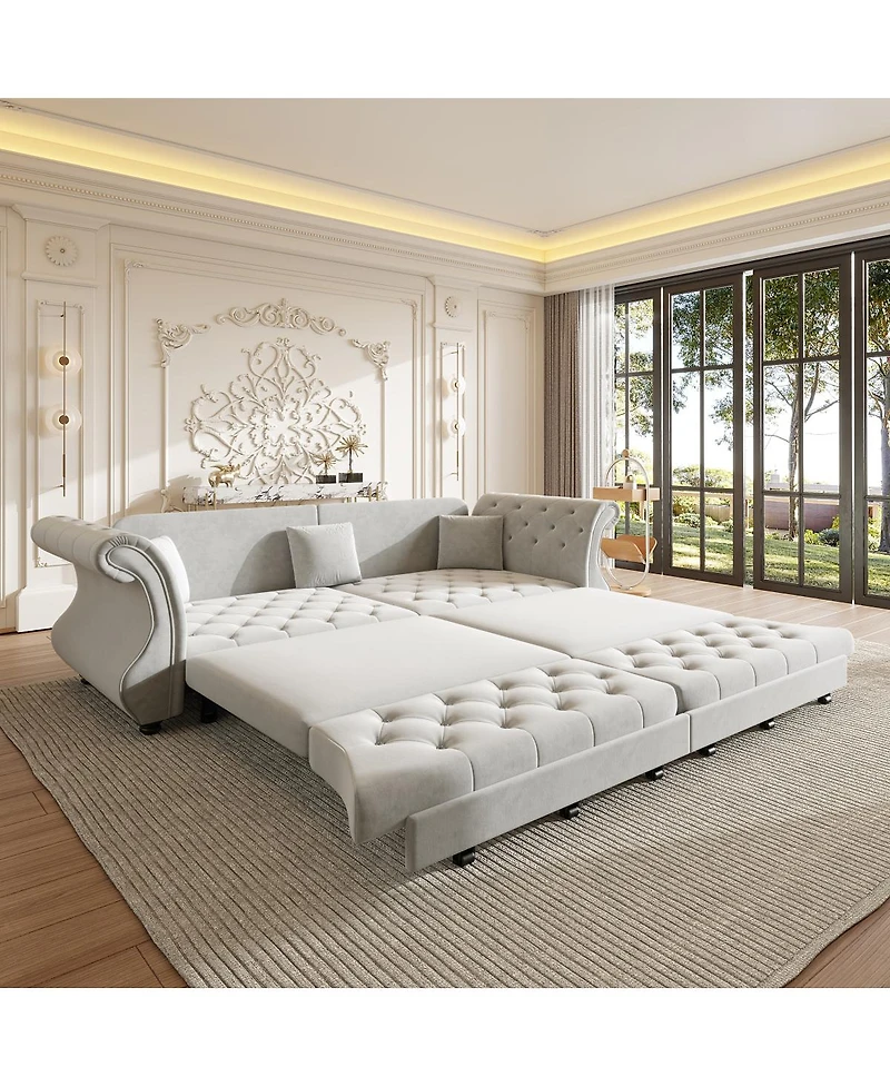 Streamdale Furniture Oversized Chesterfield Velvet Pull Out Sofa Bed