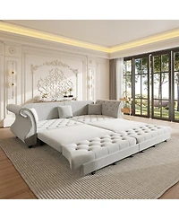 Streamdale Furniture Oversized Chesterfield Velvet Pull Out Sofa Bed