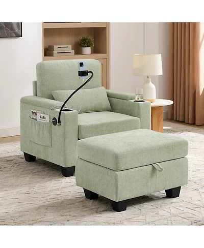 Streamdale Furniture Cyan Recliner Sofa w/Usb, Stand and Storage Ottoman