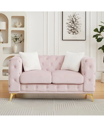 Streamdale Furniture Modern Luxury Velvet Sofa with Chesterfield Quilted Accents & Pillows