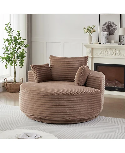 Streamdale Furniture 55"L Corduroy Foam Single Swivel Chair, Fluffy Modern Sleeper, 360 Degree Swivel