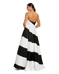 Mac Duggal Petite Strapless Satin Ballgown with Bold Colorblock Stripes