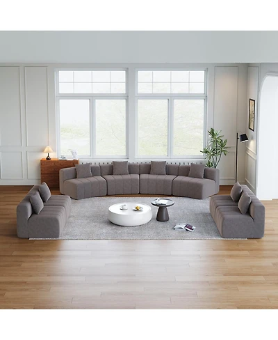 Streamdale Furniture Chenille Curved Sectional Sofa with 8 Pillows and Modular Seats