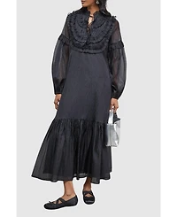 Warehouse Women's Crinkle Stripe Frill Midi Dress