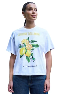 Yumi Women's Retro Lemon Print Cotton T Shirt