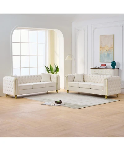 Streamdale Furniture 3+3 Velvet Chesterfield Sofa