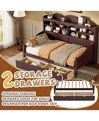 Streamdale Furniture Espresso Wooden Twin Daybed with Storage Drawers and Headboard