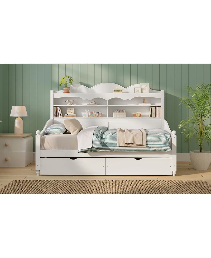 Streamdale Furniture Wooden Twin Daybed with Storage Drawers and Headboard