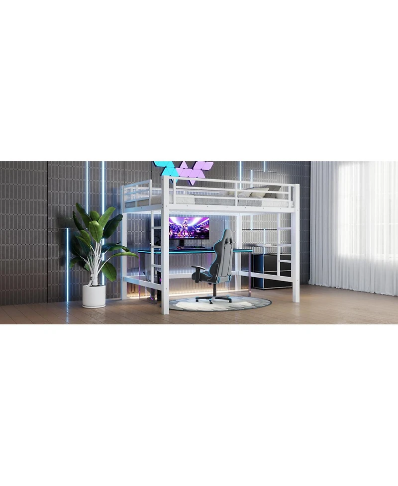 Streamdale Furniture Metal Loft Bed with Ladder and Guardrails