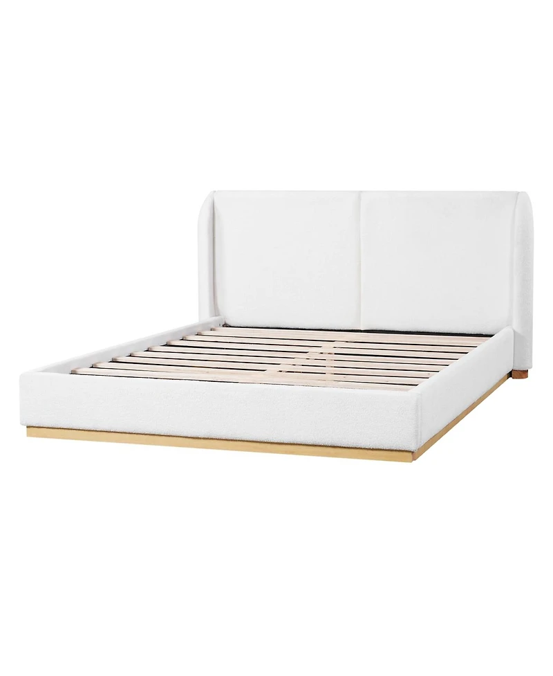 Streamdale Furniture Modern Boucle Winged Bed Frame with Enclosed Wood Base