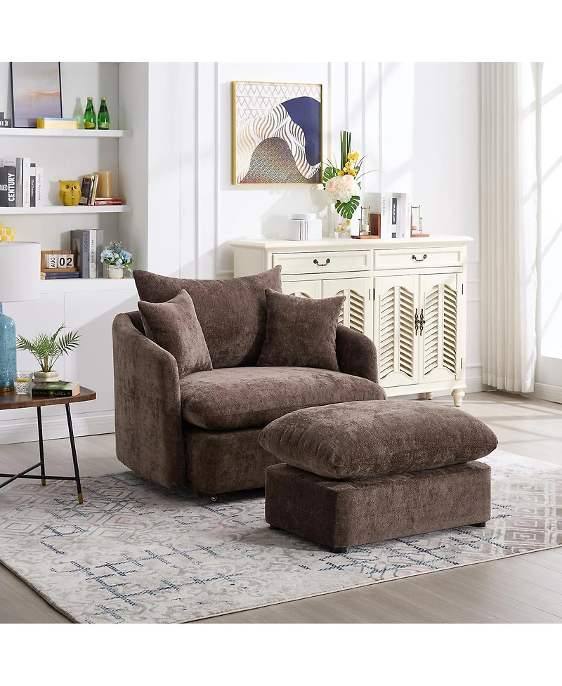 Streamdale Furniture Oversized Swivel Accent Chair with Ottoman and 3 Pillows.