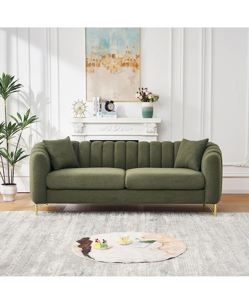 Streamdale Furniture Oversized Chenille Tufted Sofa with Gold Metal Legs