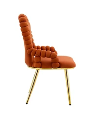 Streamdale Furniture Set of 2 Puffy Bubble Chairs with Gold Legs, Velvet Dining Chairs