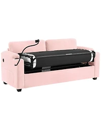 Streamdale Furniture Corduroy Sleeper Sofa with Mattress, Usb, Cup Holders and Pockets