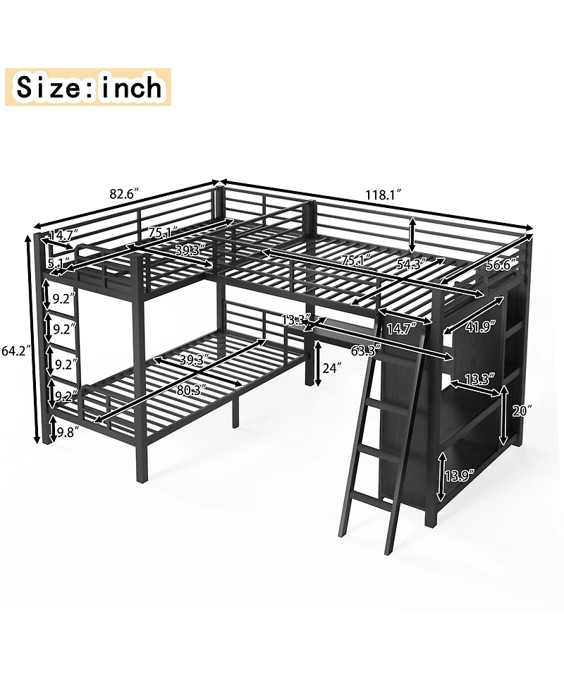 Streamdale Furniture Triple Bunk Bed with Desk and Wardrobe