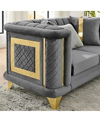 Streamdale Furniture Velvet Loveseat Sofa with Gold Trim and Pillows