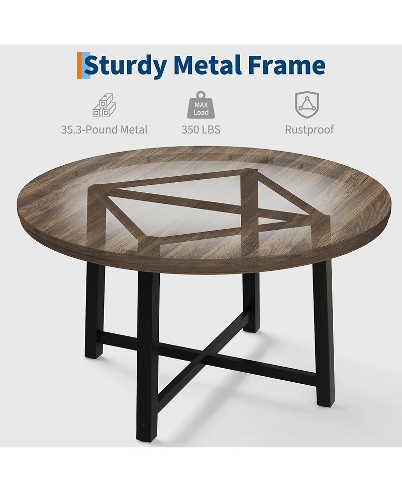 homfan Round Dining Table for 4 to 6 with Metal Frame, Space-Saving Kitchen and Room