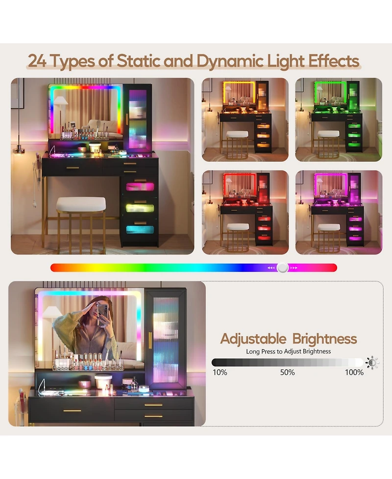 Vlsrka Led Vanity Desk Set with Rgb Mirror, Remote & Charging Station