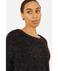 Yumi Women's Metallic Fluffy Eyelash Relaxed Jumper