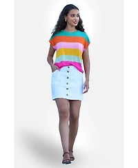 Yumi Women's Block Stripe Relaxed Knitted Top