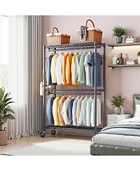 Streamdale Furniture Heavy Duty Rolling Garment Rack with Shelves and Hooks