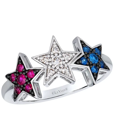Le Vian Blueberry Sapphire, Passion Ruby (1/4 ct. t.w.) & Vanilla Diamond (1-1/10 ct. t.w.) Americana Stars Ring in 14k Vanilla Gold