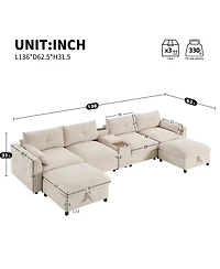 Streamdale Furniture 136" Modular Sectional Sofa with Console, Cup Holder & Usb Charger