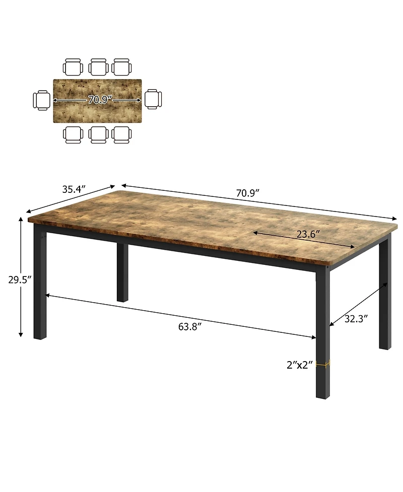 homfan Industrial Dining Table for 6 to 8, Rectangular Kitchen with Metal Legs