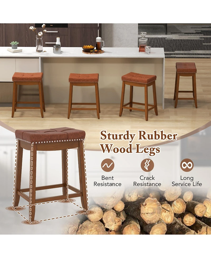 Sugift Upholstered Bar Stools Set of Two with Saddle Seat Design