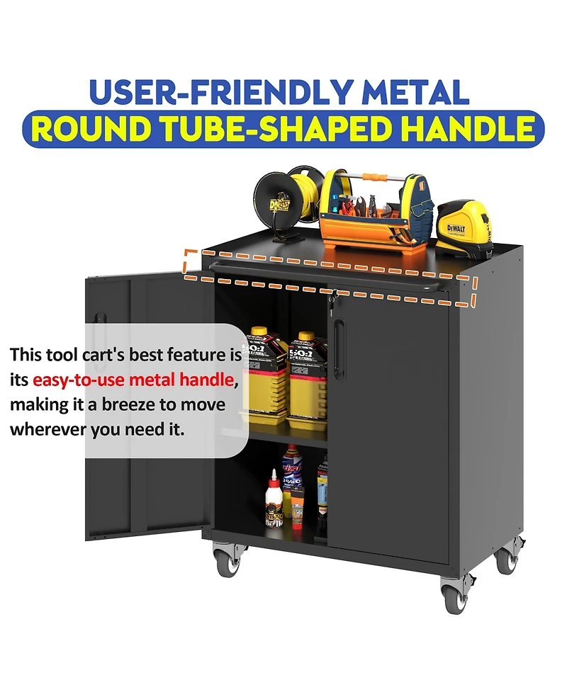 Viyet Heavy-Duty Rolling Metal Cabinet - Lockable 2-Door Tool Storage with Adjustable Shelves